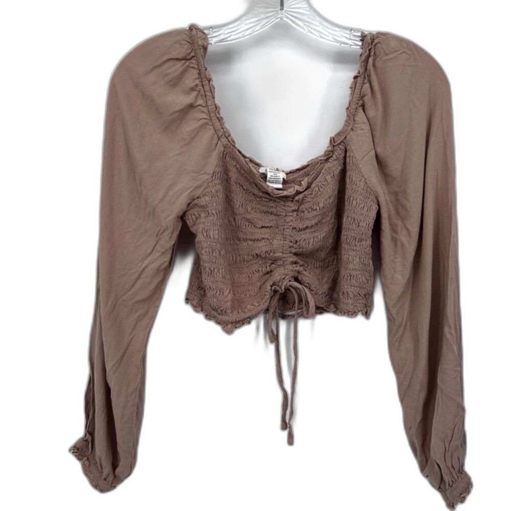 Japna‎ Crop Top Smocked Ruched Long Sleeve Boho Cottage Core Milkmaid Size MD